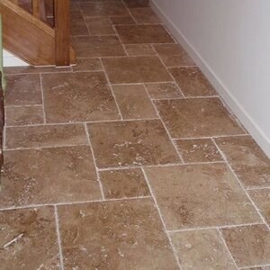 Noce Travertine Cross Cut French Pattern Set Brushed & Chiseled edge 1.2cm