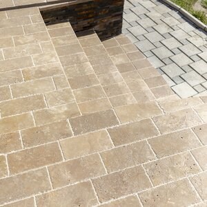 Noce Cross Cut Brushed and Chiseled Edge Travertine, 30.5 x 15.2 x 3 cm