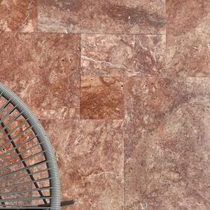 Red Opium Cross Cut Brushed Travertine French Pattern Set 1.2 cm