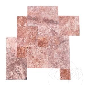 Red Opium Cross Cut Brushed Travertine French Pattern Set 1.2 cm