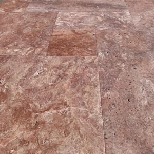 Red Opium Cross Cut Brushed Travertine French Pattern Set 1.2 cm