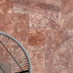 Red Opium Cross Cut Brushed Travertine French Pattern Set 1.2 cm