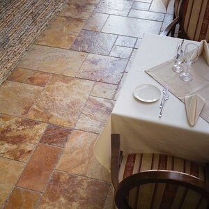 Peach Cross Cut Brushed & Chiseled Edge Travertine French Pattern Set, 1.2 cm
