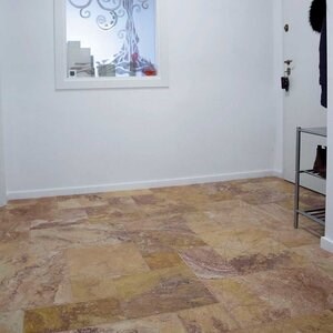 Peach Cross Cut Brushed & Chiseled Edge Travertine French Pattern Set, 1.2 cm