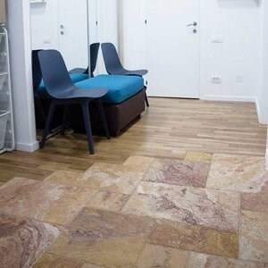 Peach Cross Cut Brushed & Chiseled Edge Travertine French Pattern Set, 1.2 cm