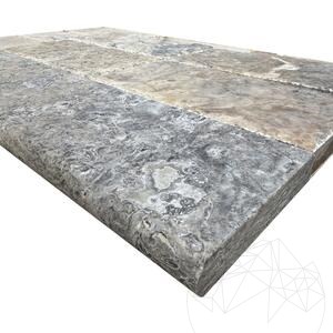 Silver Travertine Coping Stone, Antiqued Cross Cut, 3 x 15 x 61 cm