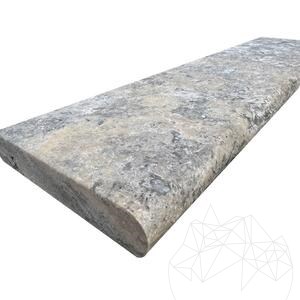 Silver Travertine Coping Stone, Antiqued Cross Cut, 3 x 15 x 61 cm