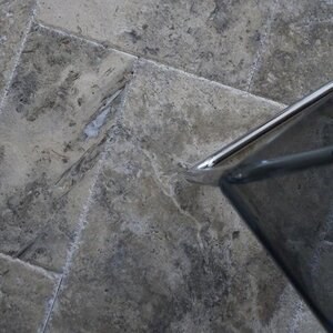 Silver Cross Cut Brushed & Chiseled Edge Travertine French Pattern Set 1.2 cm