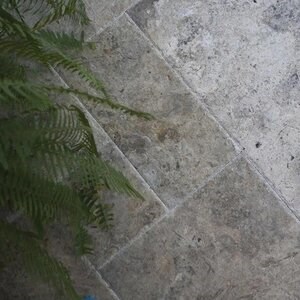 Silver Cross Cut Brushed & Chiseled Edge Travertine French Pattern Set 1.2 cm
