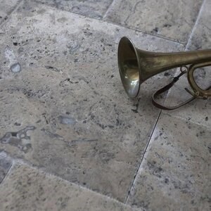 Silver Cross Cut Brushed & Chiseled Edge Travertine French Pattern Set 1.2 cm