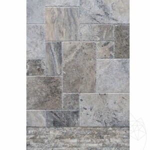 Silver Cross Cut Brushed & Chiseled Edge Travertine French Pattern Set 3 cm