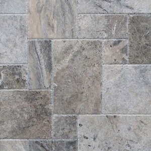 Silver Cross Cut Brushed & Chiseled Edge Travertine French Pattern Set 3 cm
