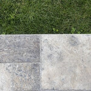 Silver Cross Cut Brushed & Chiseled Edge Travertine French Pattern Set 3 cm