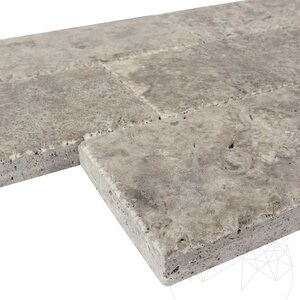 Silver Cross Cut Brushed & Chiseled Edge Travertine 30.5 x 15.2 x 3 cm