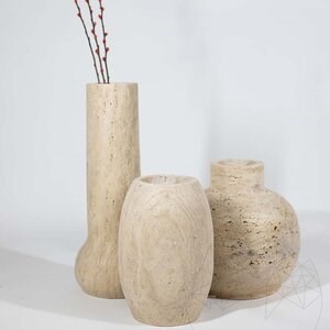 Milano Classic Riven Travertine Vase, 50 x 20 x 10 cm
