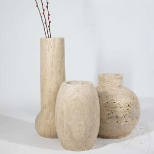 Pisa Classic Riven Travertine Vase, 30 x 20 x 20 cm