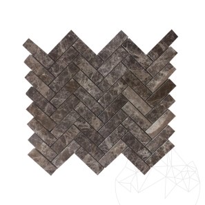 Dark Emperador Polished Marble Herringbone Mosaic, 2.5 x 5 cm