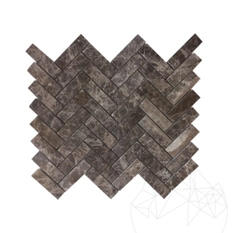 Dark Emperador Polished Marble Herringbone Mosaic, 2.5 x 5 cm