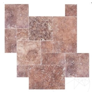 Red Opium Cross Cut Brushed Travertine French Pattern Set 1.2 cm