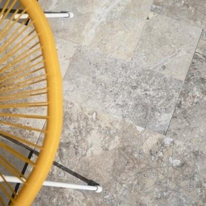 Silver Cross Cut Filled & Polished Travertine French Pattern Set 1.2 cm - Special Project