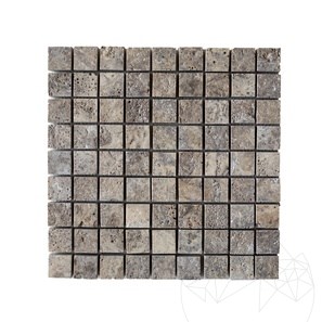 Travertine Silver Brushed Mosaic, 3 x 3 cm