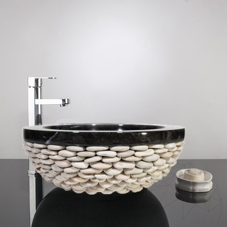 Bathroom Sink - Black Marble Pebbles