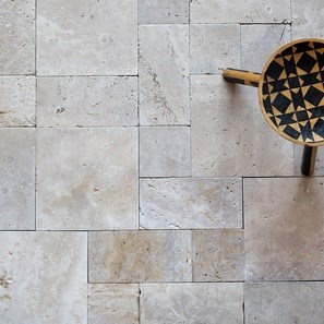 Classic Cross Cut Tumbled Travertine Mini French Pattern Set, 3 cm