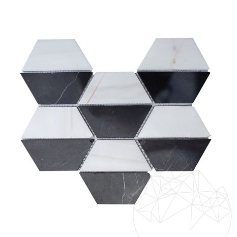 Black&White Polished Marble Hexagon Mosaic 20.2 x 28.6 cm
