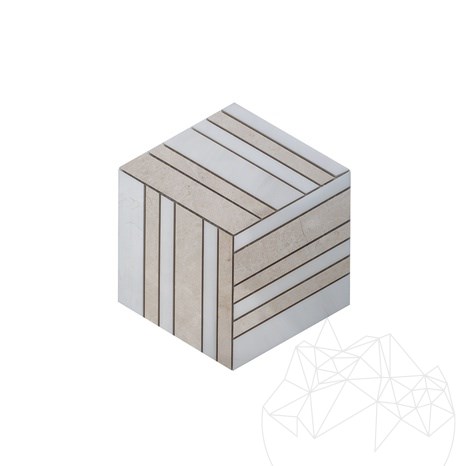 White&Beige Polished Marble 3D Cube Mosaic 20 x 20 cm