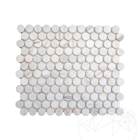 Calacatta Amber Polished Marble Penny Mosaic 30.5 x 28 cm