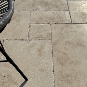 Classic Cross Cut Brushed & Chiseled Edge Travertine Filled French Pattern Set 1.2 cm