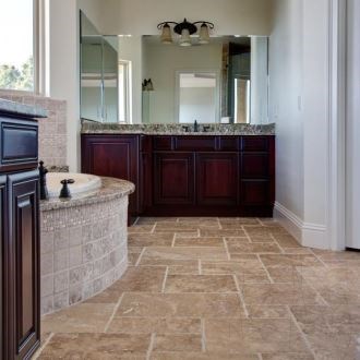 Noce Travertine Cross Cut French Pattern Set Brushed & Chiseled edge 1.2cm