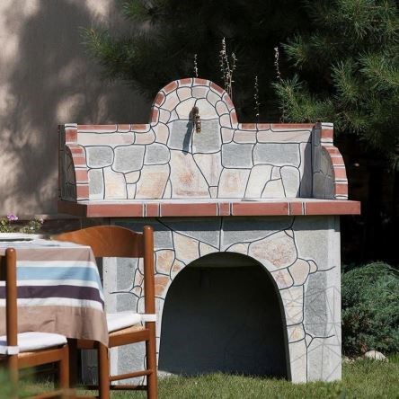 Barbeque Table & Washbasin with polygonal flagstone