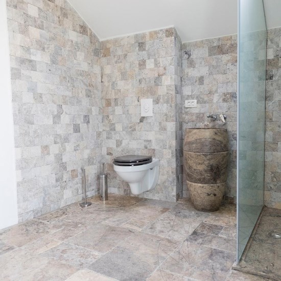 Silver Cross Cut Tumbled Travertine, 10 x 10 x 1 cm