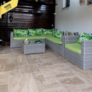 Latte PREMIUM Brushed & Chiseled Edge Travertine French Pattern Set, 1.2 cm