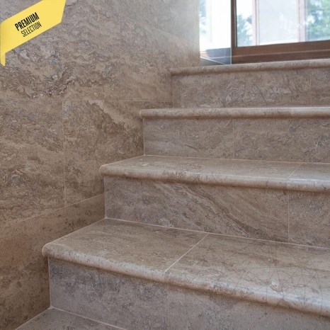 Latte PREMIUM Brushed & Bullnosed Travertine (Stairs/Pool Coping), 61 x 30.5 x 3 cm