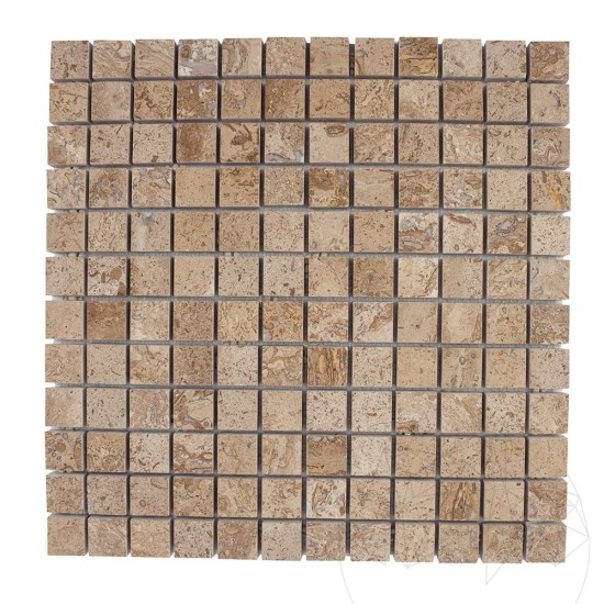 Latte Polished Travertine Mosaic, 2.3 x 2.3 cm