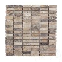 Silver Polished Travertine Mosaic, 1.5 x 4.8 cm