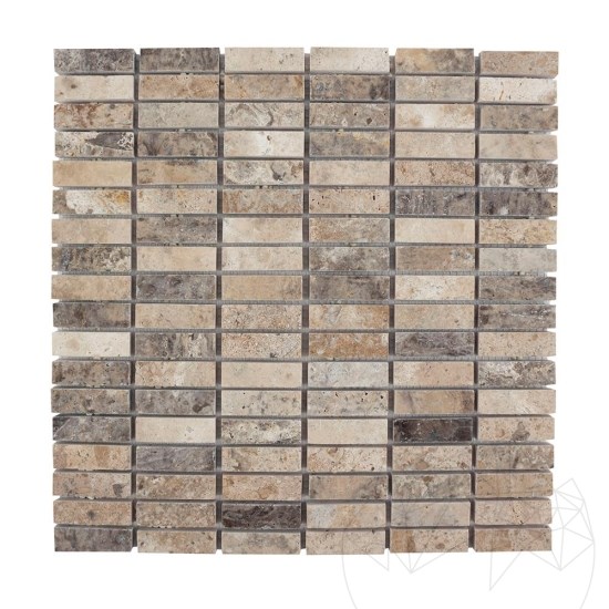 Silver Polished Travertine Mosaic, 1.5 x 4.8 cm