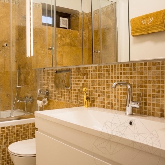 Yellow Polished Travertine Mosaic, 2.3 x 2.3 cm