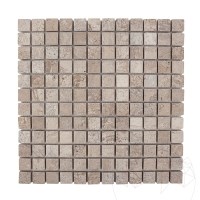 Latte Tumbled Travertine Mosaic, 2.3 x 2.3 cm