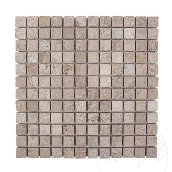 Latte Tumbled Travertine Mosaic, 2.3 x 2.3 cm