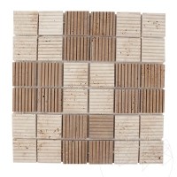 Classic & Noce Scratched Travertine Mosaic, 4.7 x 4.7 cm