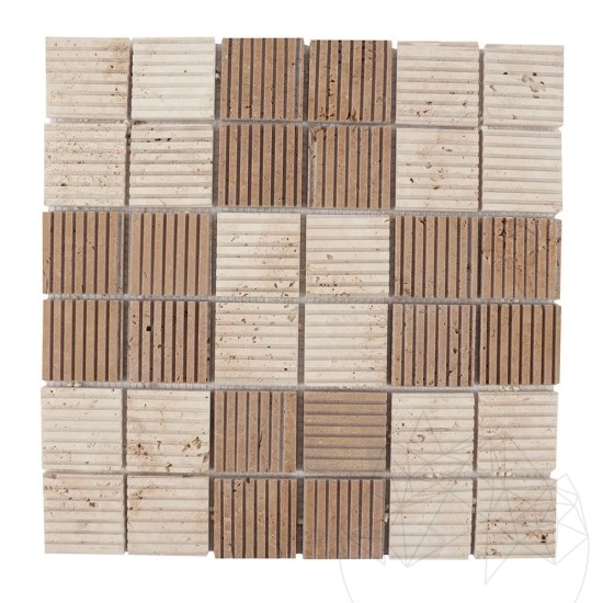 Classic & Noce Scratched Travertine Mosaic, 4.7 x 4.7 cm