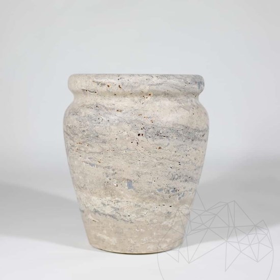 Roma Silver Travertine Vase, 30 x 25 x 25 cm