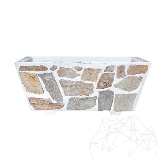 Rustic Concrete Planter, 100x50 cm - Plated with Rhodos Polygonal Stone | Ideal for Flowers in Garden, Terrace and Alley