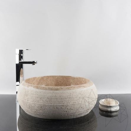 Bathroom Sink - Light Emperador Marble RS-24, 41 x 33.5 cm