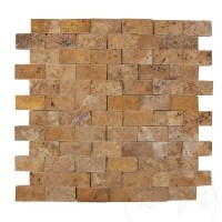 Yellow Splitface Travertine Mosaic, 2.5 x 5 cm