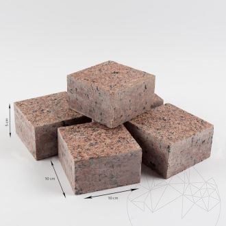 Maple Red 4 Sides Cut Granite Cobblestone, 10 x 10 x 5 cm