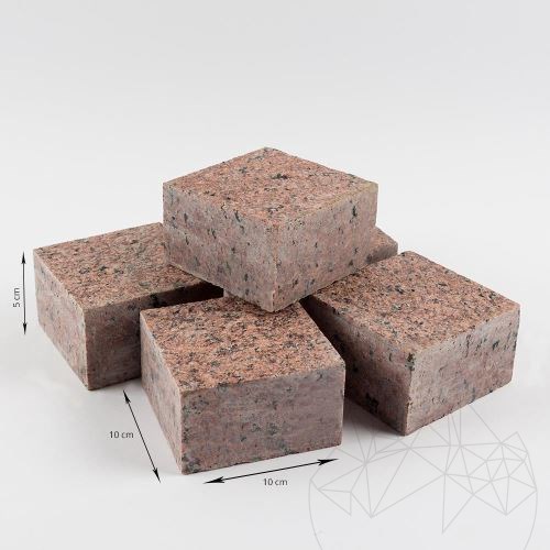 Maple Red 4 Sides Cut Granite Cobblestone, 10 x 10 x 5 cm